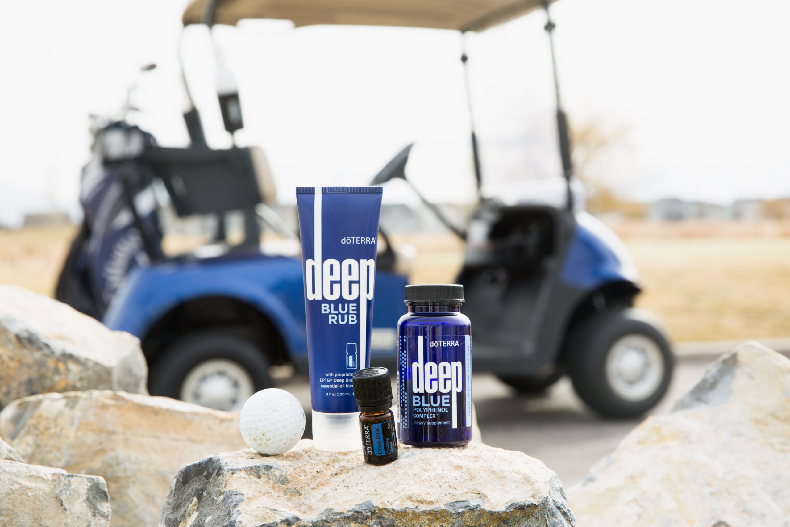 Deep Blue and golf cart